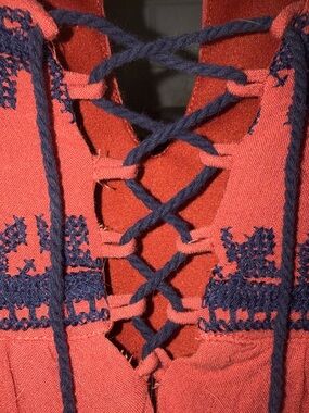 Shoes and Coral Lace-Up Embroidered dress with Navy Details